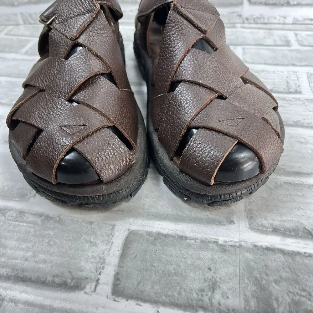 Teva Cross Up Men's Size 12 Brown Soft Leather Strappy Fisherman Comfort Sandal